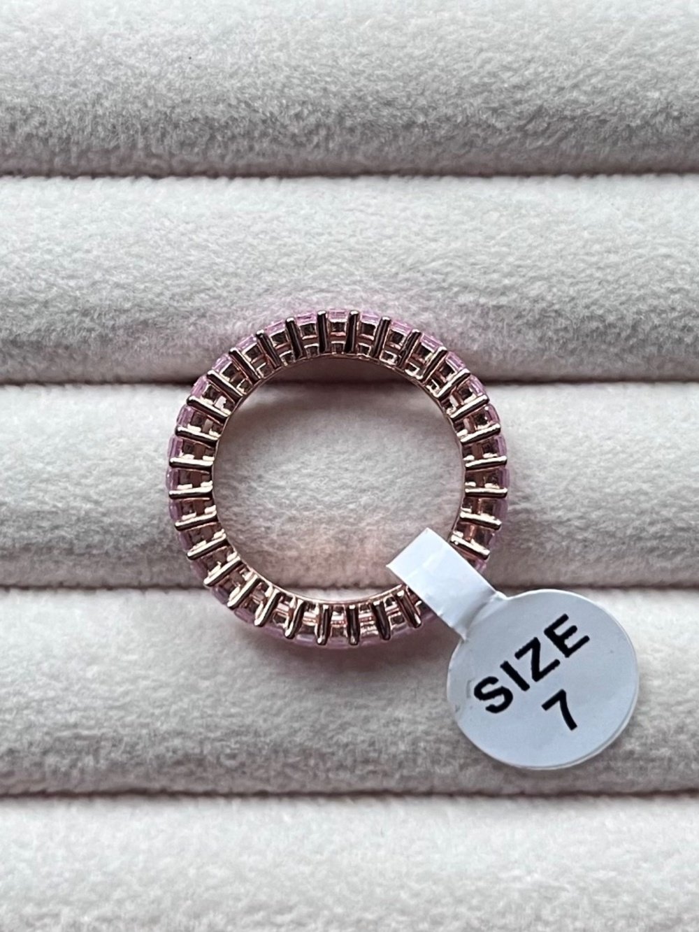 R321 | Rose Gold Light Pink CZ Eternity Band Ring - Picture 2 of 4